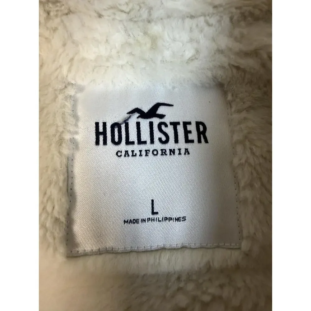 Hollister Hoodie Womens L White Cozy Full Zip Sherpa Lined Fleece Hooded Casual
